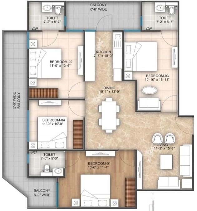 Floot Plan 4BHK 1975 sq.ft.(183.48 sq.m.)