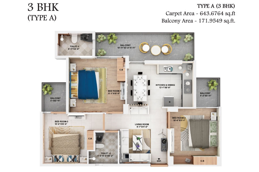 Amolik Park View, 3 BHK Type A